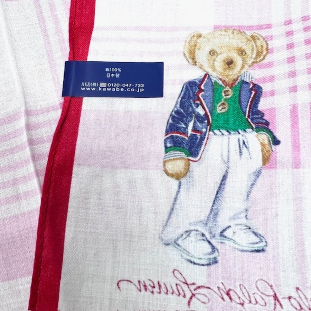 Polo Ralph Lauren Handkerchief /Mini Scarf 19" pink white check with bear(84) - Picture 5 of 14